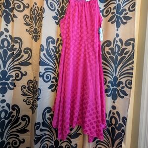Signature by Robbie Bee Hot Pink Polka Dot Midi Dress